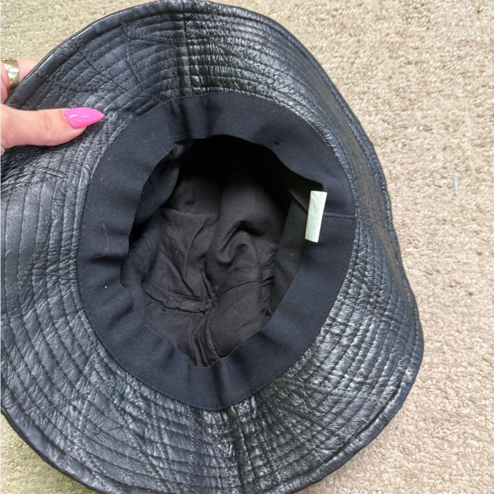 Black Leather Bucket Hat - Picture 3 of 3